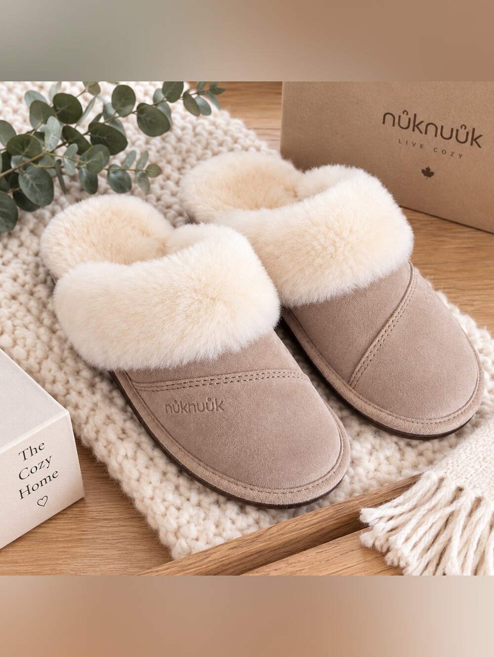 Nuknuuk Genuine Shearling Suede Slippers Taupe Size 6 Never Worn